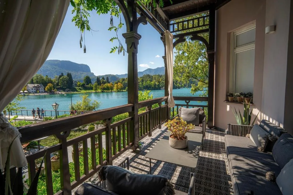 Covered terrace overlooking Lake Bled at the Luxury King Room